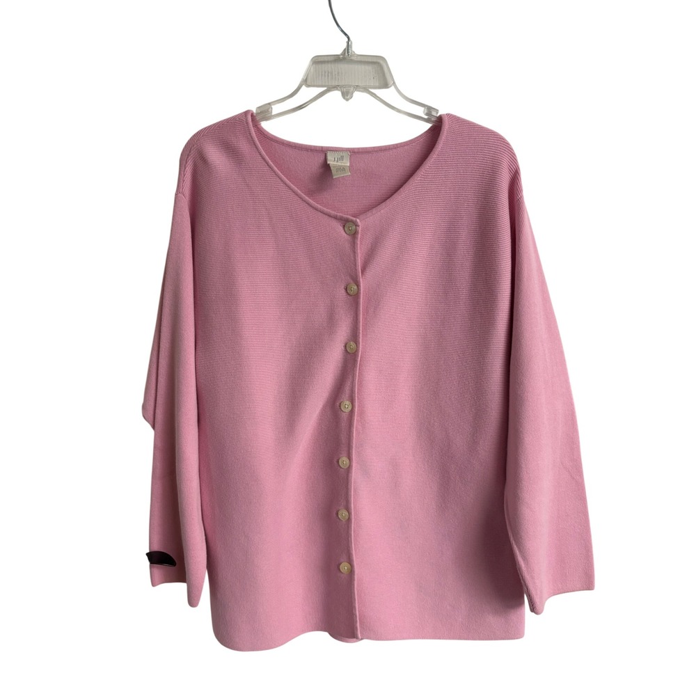 J. Jill Pink Ribbed Cotton Cardigan Sweater Womens Medium Long Sleeve